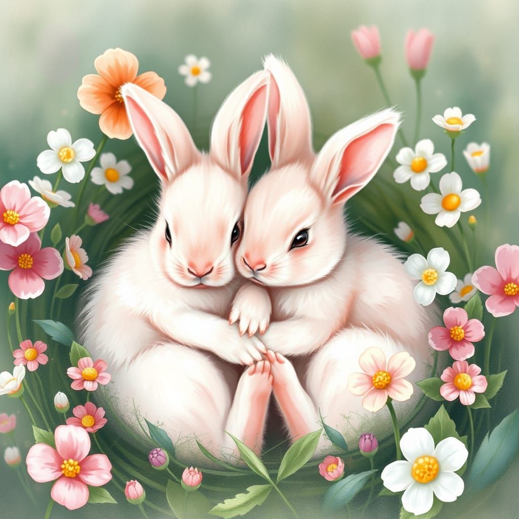 Whimsical Baby Bunnies in Pastel Paradise
