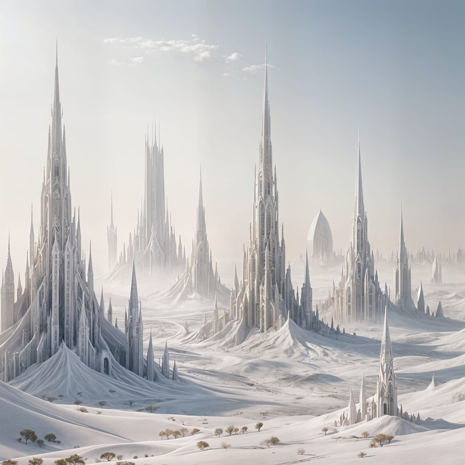 Mirage City in Pale Desert, Surreal Architecture