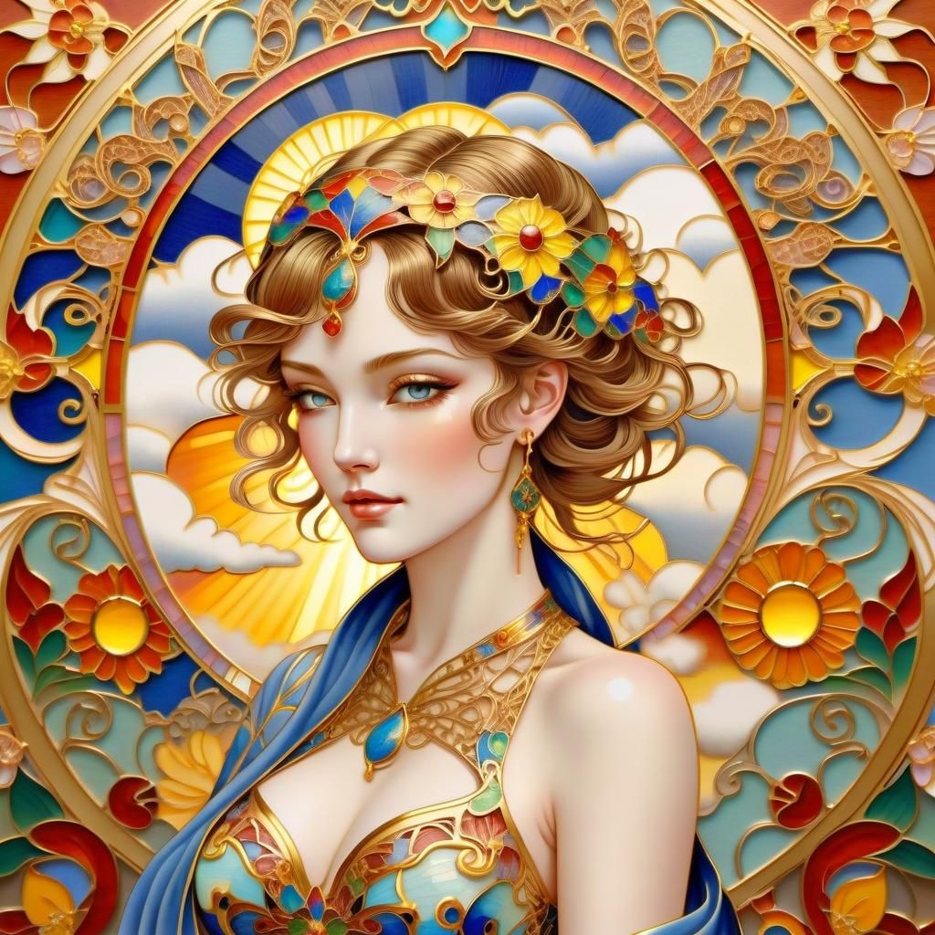 Art Nouveau Woman with Gold and Cloisonne Details