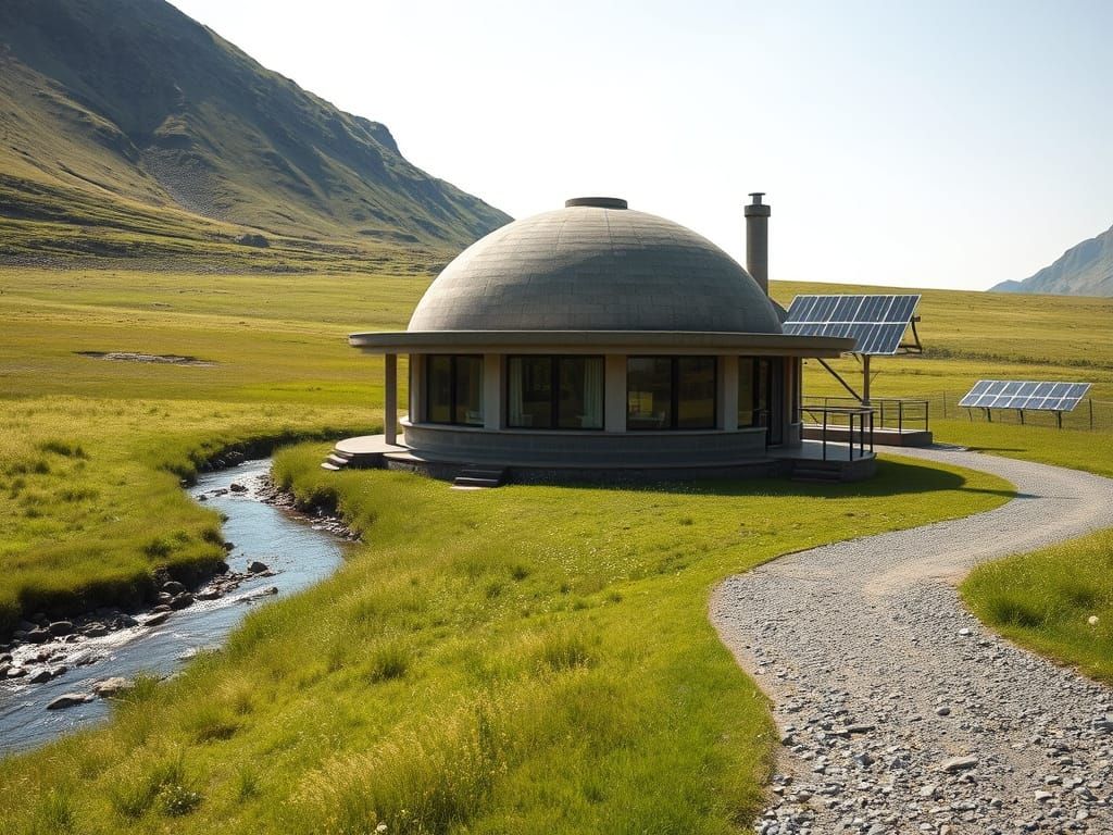 Secluded Dome Home in Grassy Field with Solar Panels