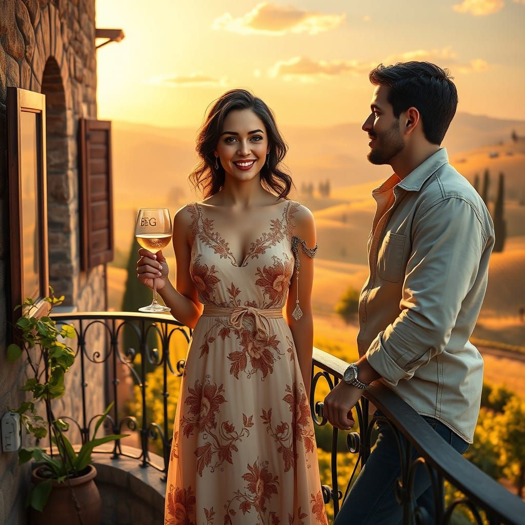 Tuscan Vineyard Romance in Golden Hour