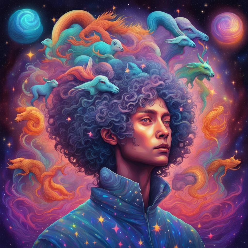 Cosmic Astral Goats: A Surreal Illustration