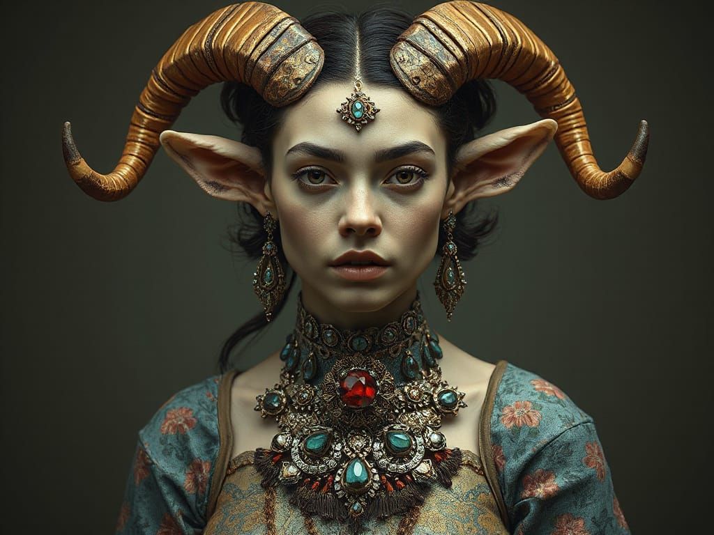 Female Faun in Pre-Raphaelite Oil Painting Style