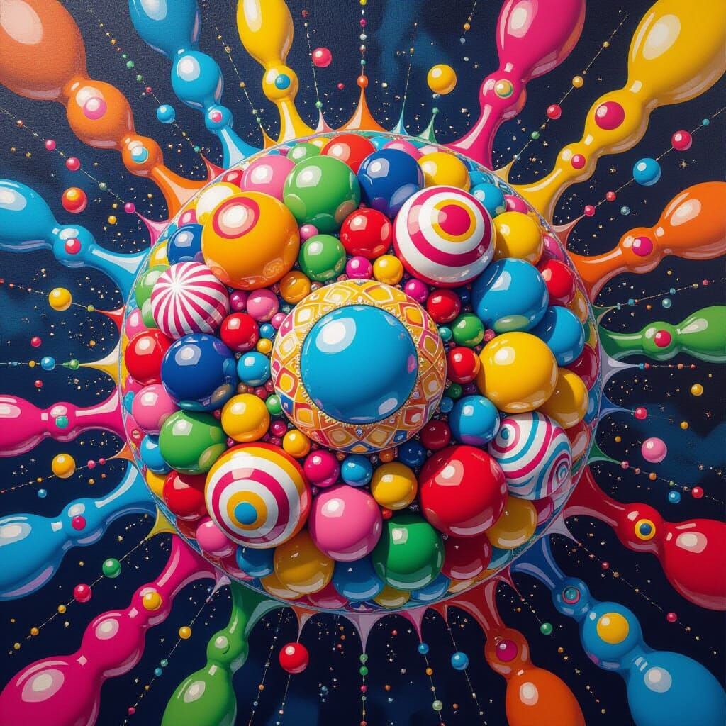 Kaleidoscopic Bead Explosion in Playful Surreal Style