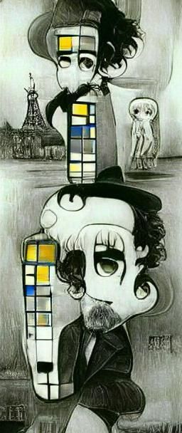 Chibi in Noir Style, Burton and Klimt Influenced