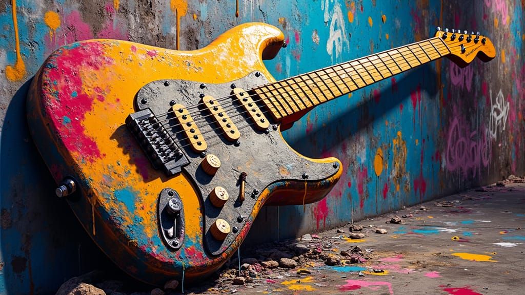 Melting Guitar Street Art Explosion