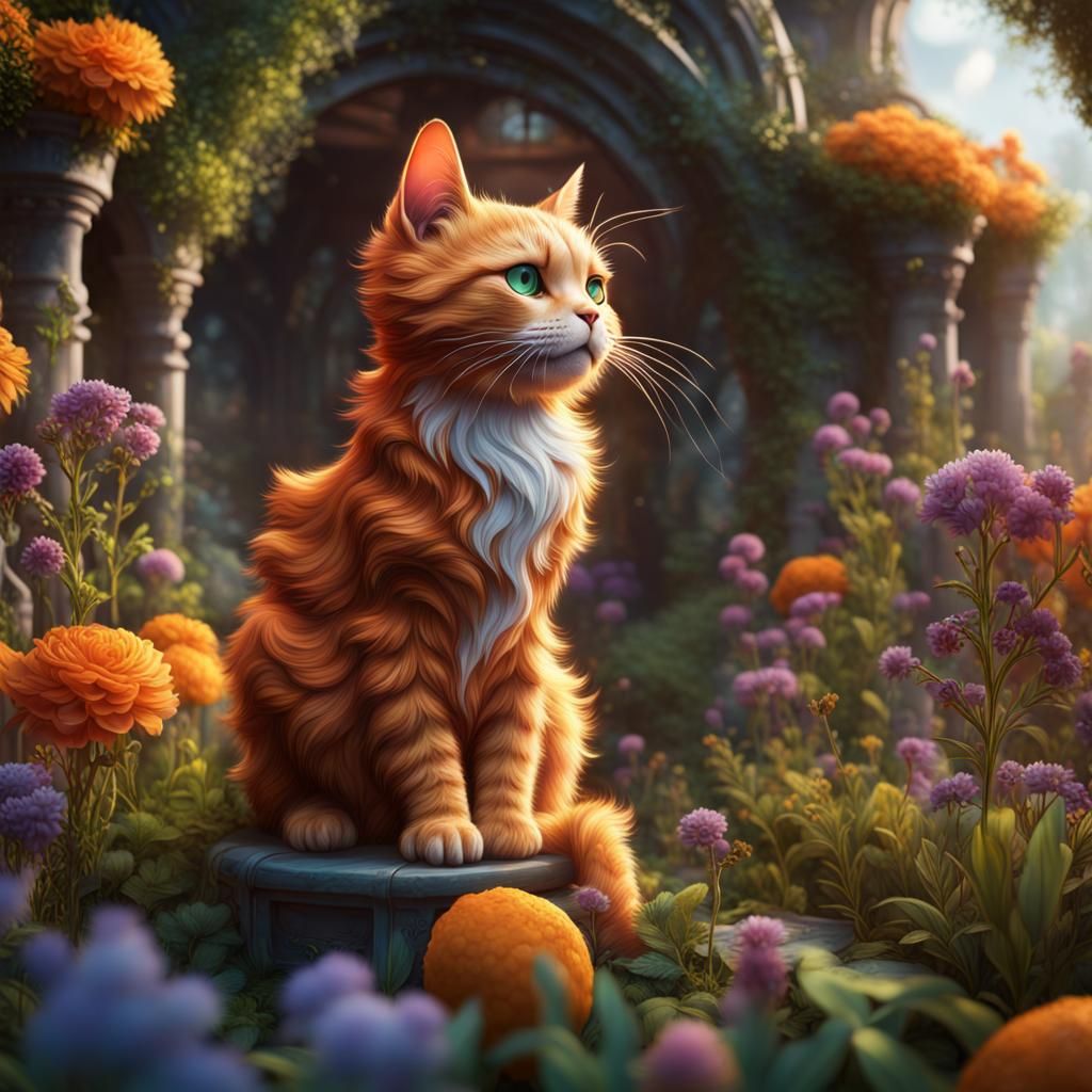 Marmalade Cat Garden: Detailed Matte Painting