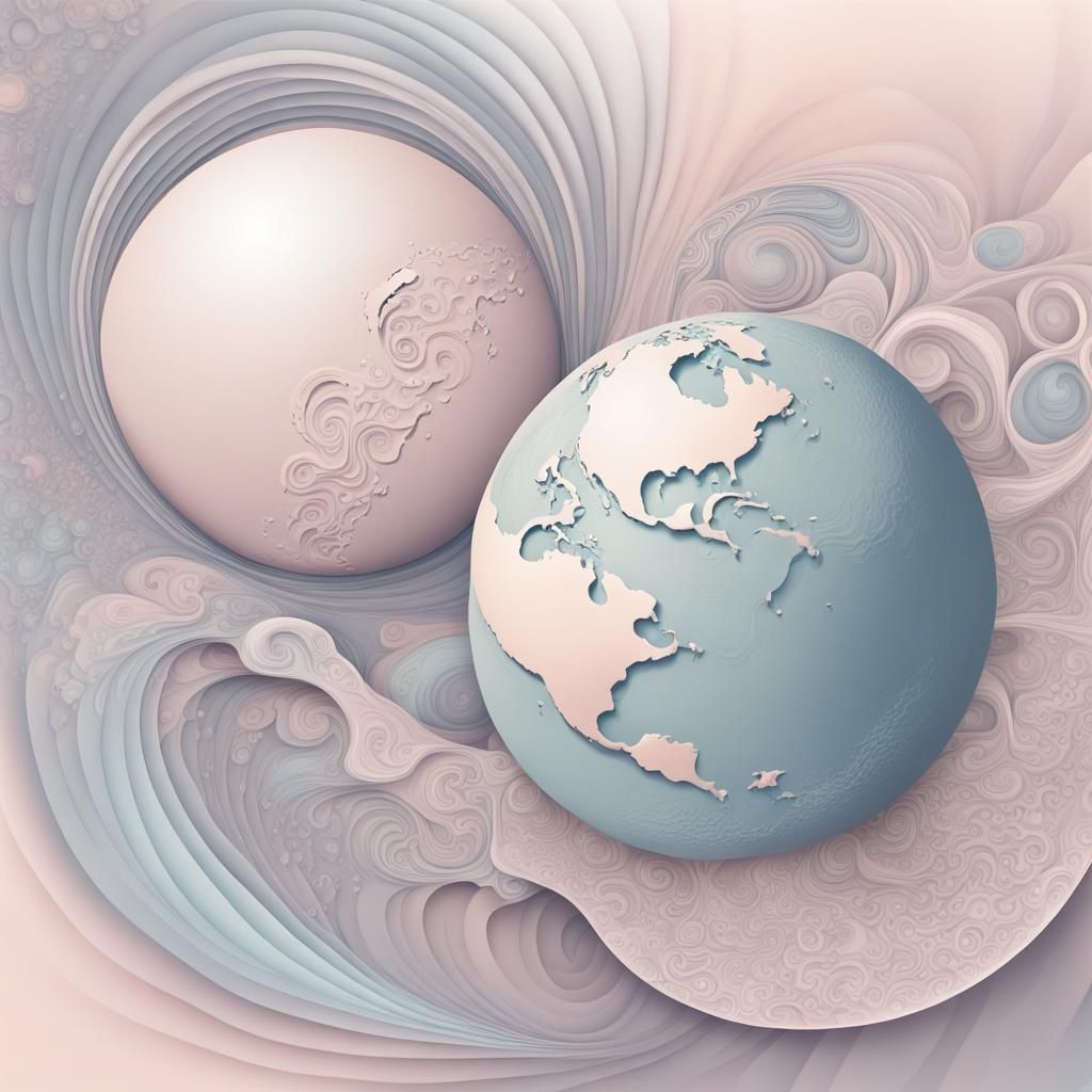 Dreamy Pastel Earth and Moon Abstract Artwork