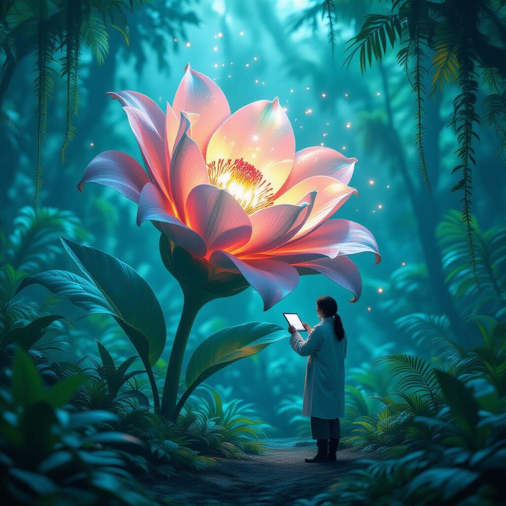 Botanist in Alien Jungle: Surreal Matte Painting