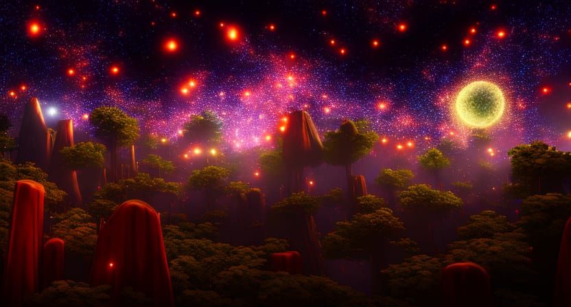 Magical Wood Under Starry Night in 16k Resolution