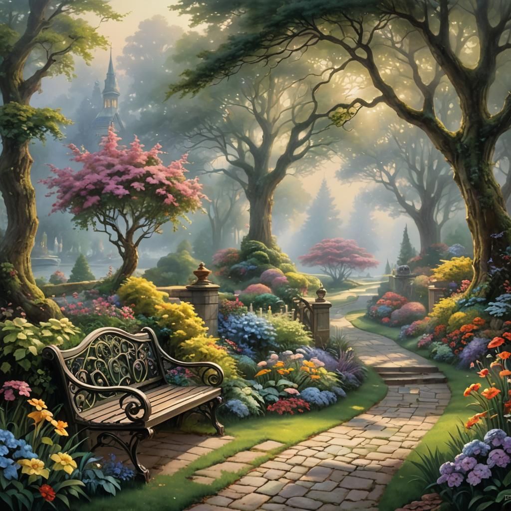 Tranquil Garden Path in Ethereal Fantasy Style