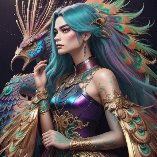 Rainbow Dragon Woman Portrait in Candy Art Style