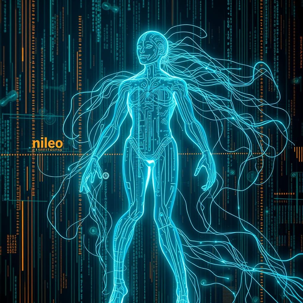 Neo: Humanoid Figure in Flowing Code