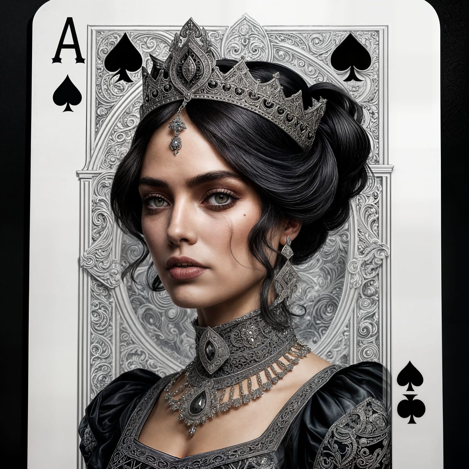 Queen of Spades Posing Proudly in Intricate Setting