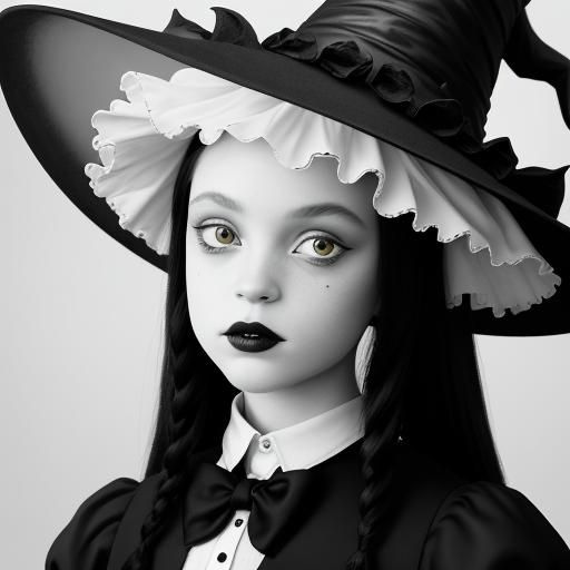 Wednesday Addams Portrait in High Contrast Style