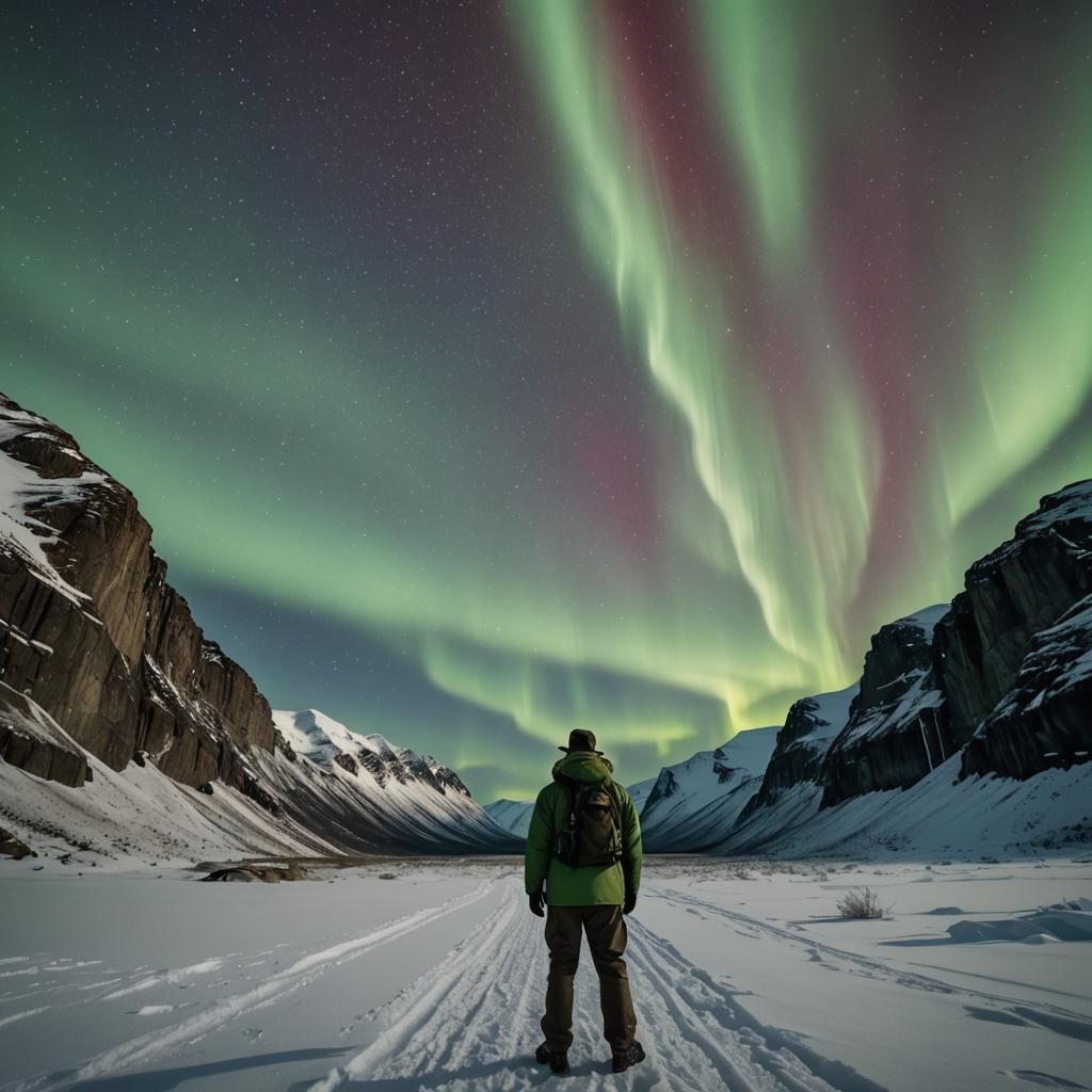 Arctic Park Ranger Under Aurora Borealis