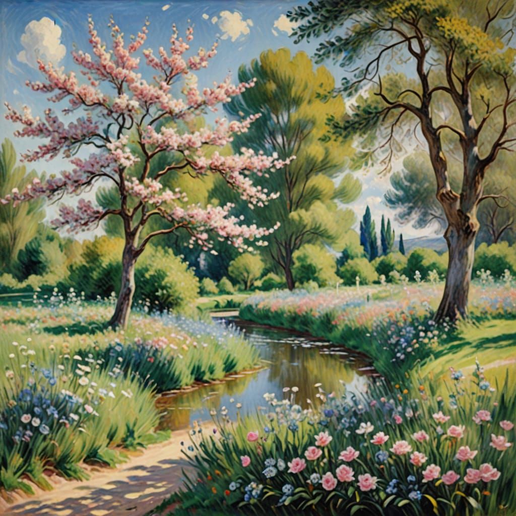 Impressionist Spring Meadow in Full Bloom