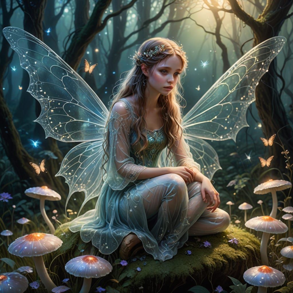 Spider Fairy in Misty Forest: Fantasy Illustration
