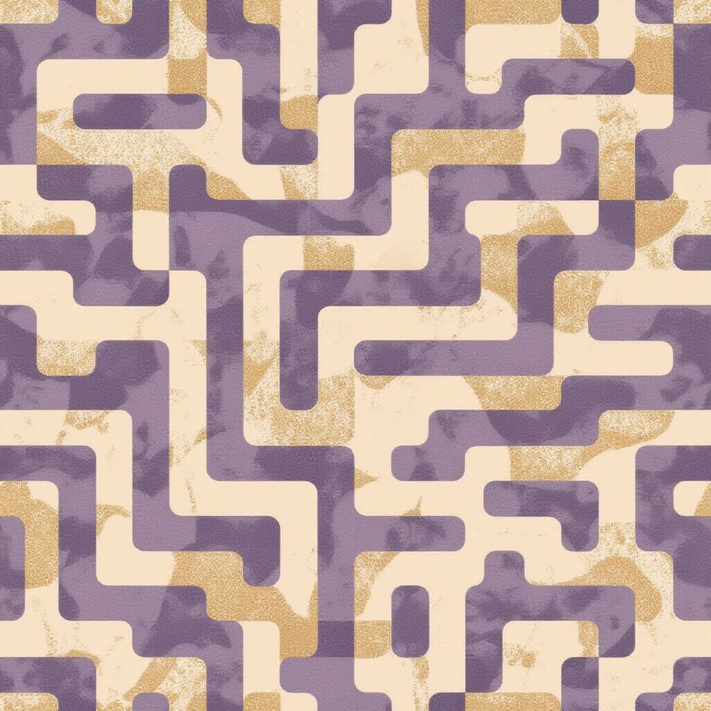 Abstract Linear Maze Illustration in Lavender, Rose Gold, an...