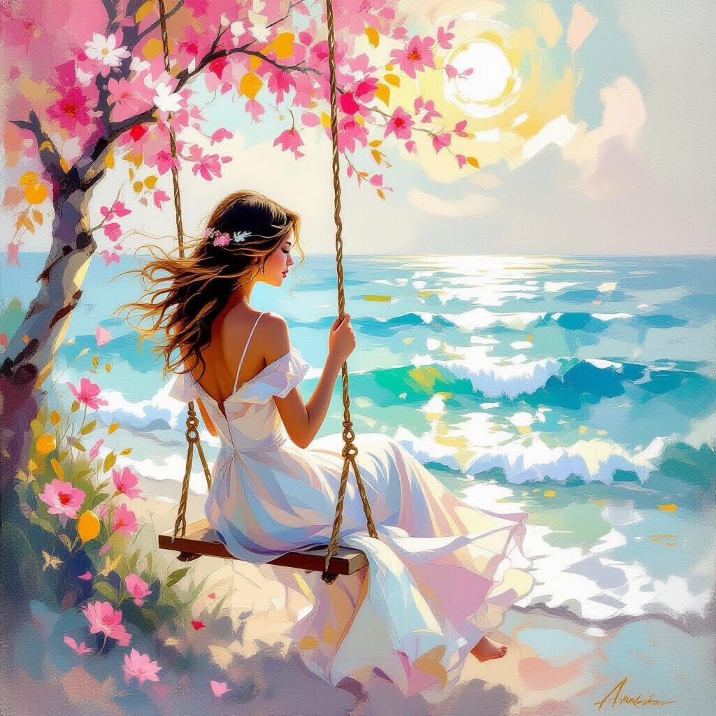 Woman on a Swing in Metamodern Style