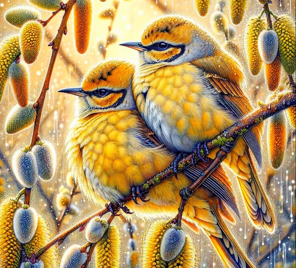 Golden Whistlers Snug in Dawn Sunshower