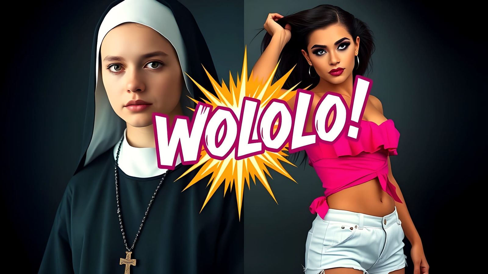 Surreal Split-Screen Transformation: Pious Nun Unleashes Inn...