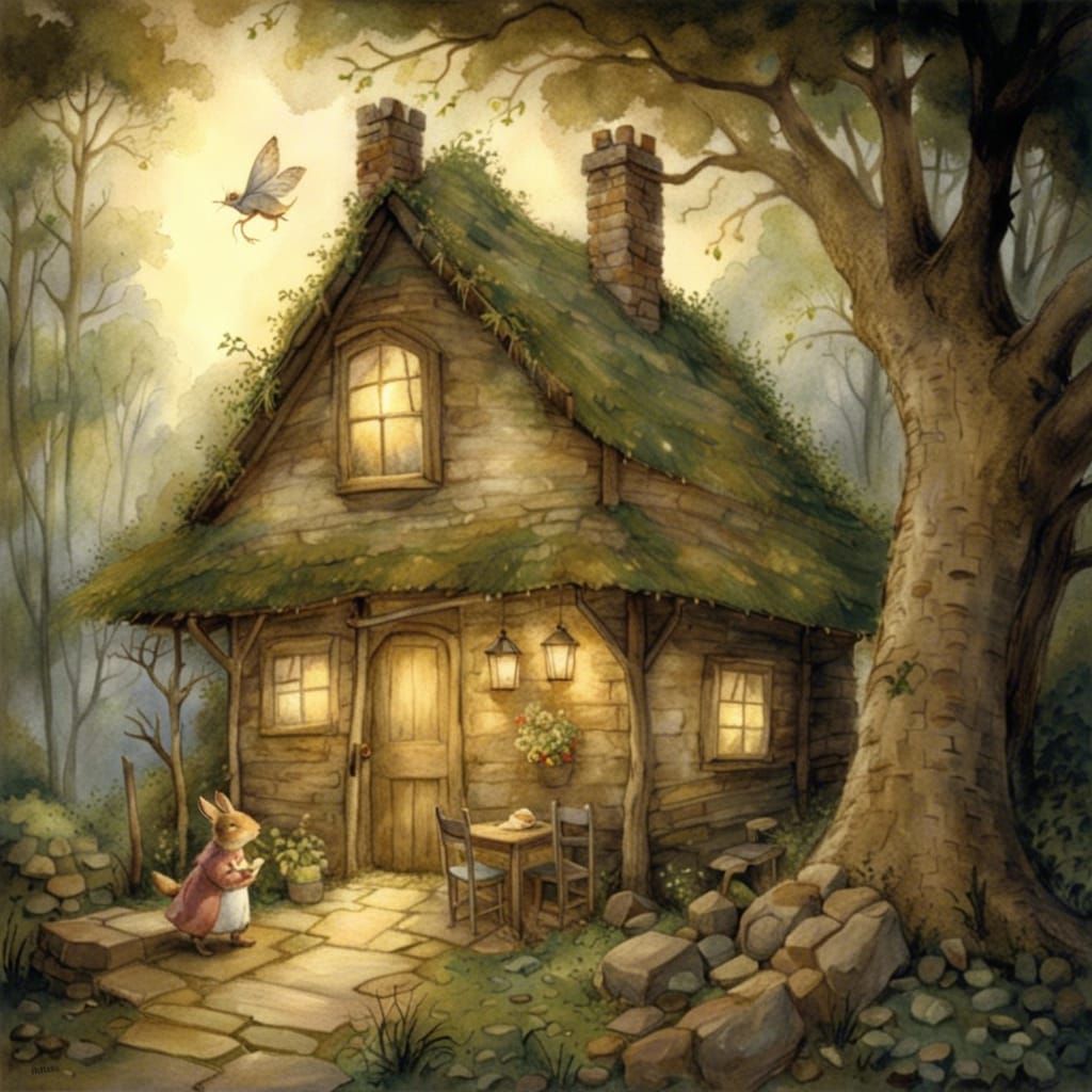 Enchanted Cottage Scene in a Fairytale Style