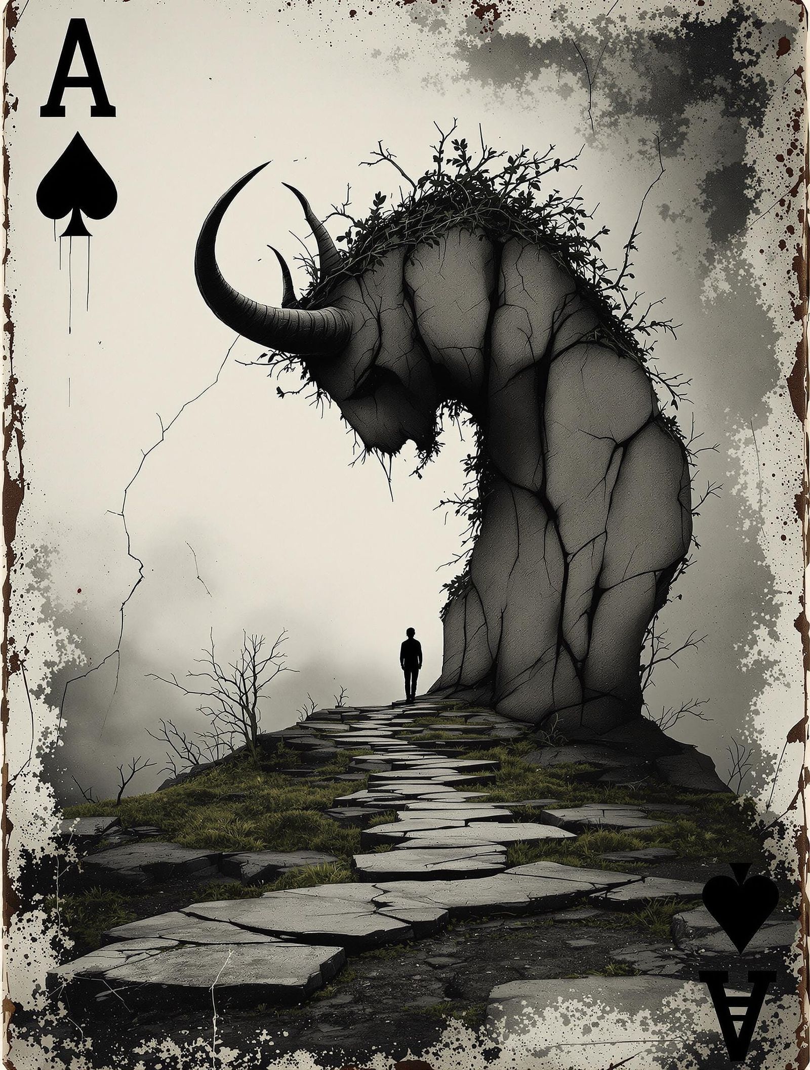 Anime Monster Silhouette in Dystopian Landscape