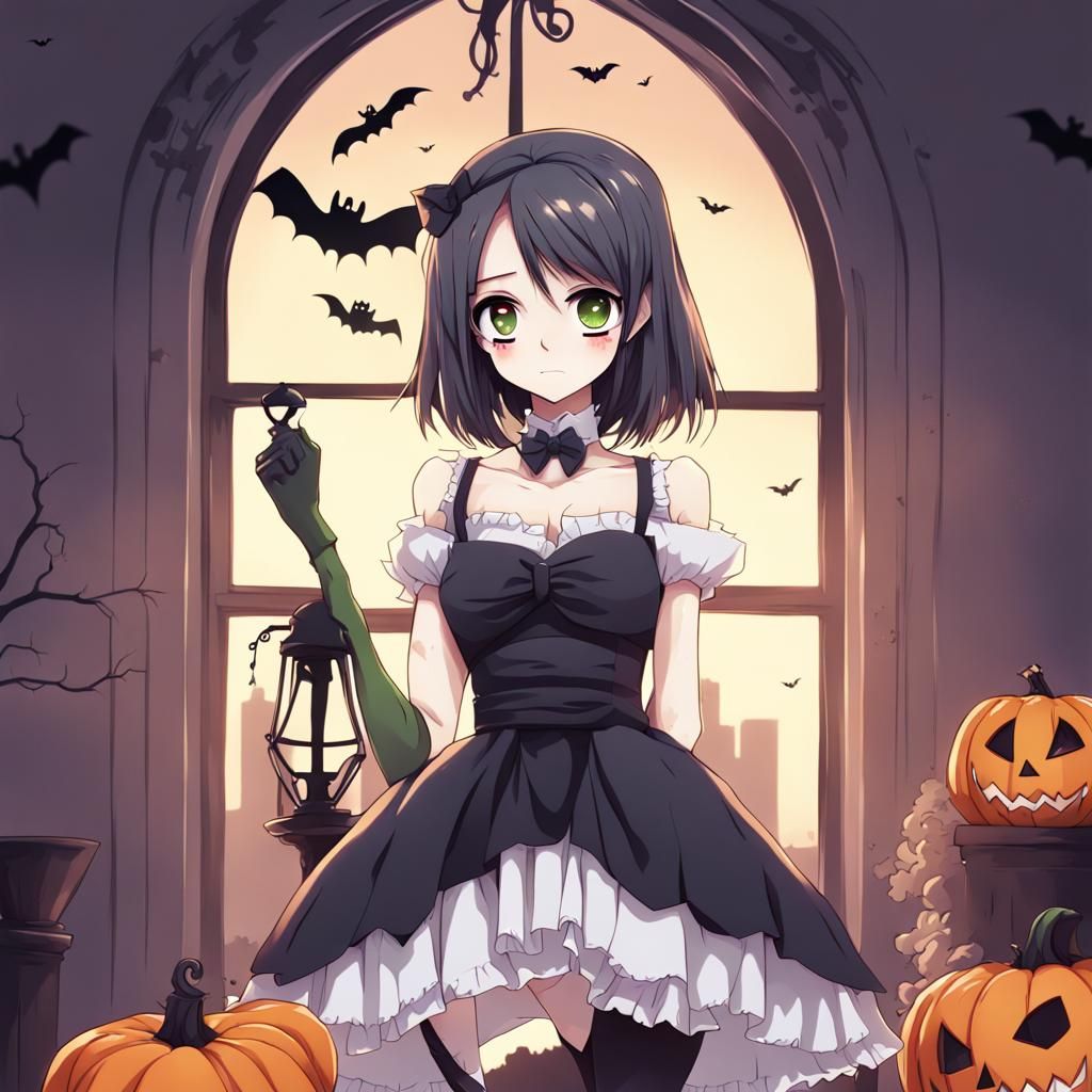 Cute Frankenstein Girl in Anime Style for Halloween