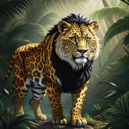 Majestic Lion-Leopard Hybrid in Digital Painting