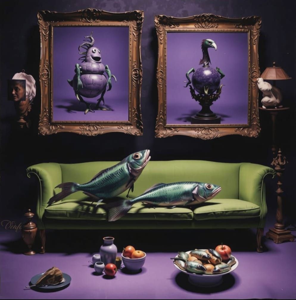 Surreal Night Scene with Demonic Figure and Percolator