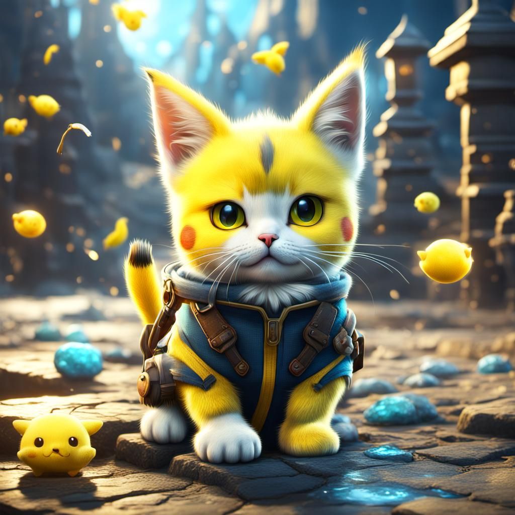 Cat Pikachu Kitten in Detailed Digital Painting