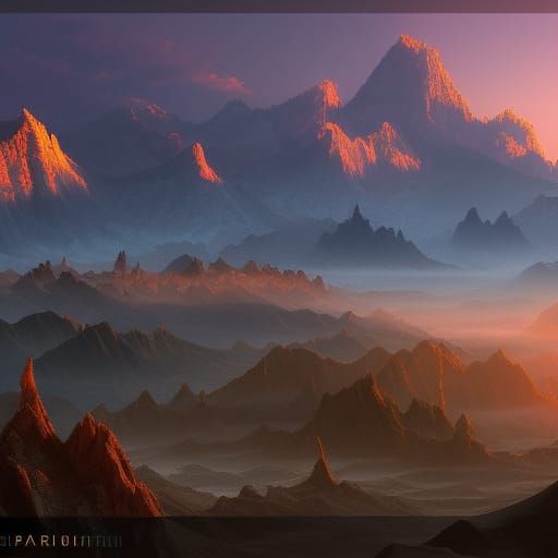 Mountains at Sunrise: Detailed Matte Painting