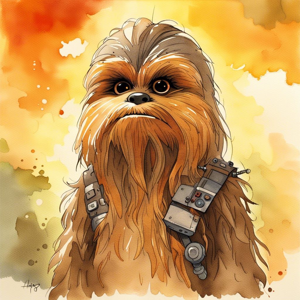 Small Wookie in Watercolor Ink Style
