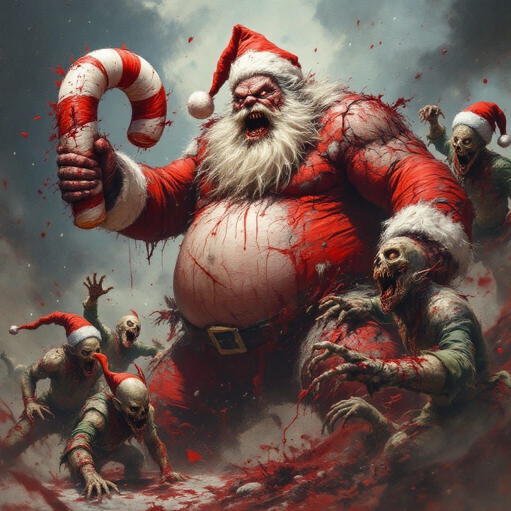 Grizzled Santa Claus Wields Candy Cane Club in Gory Battle