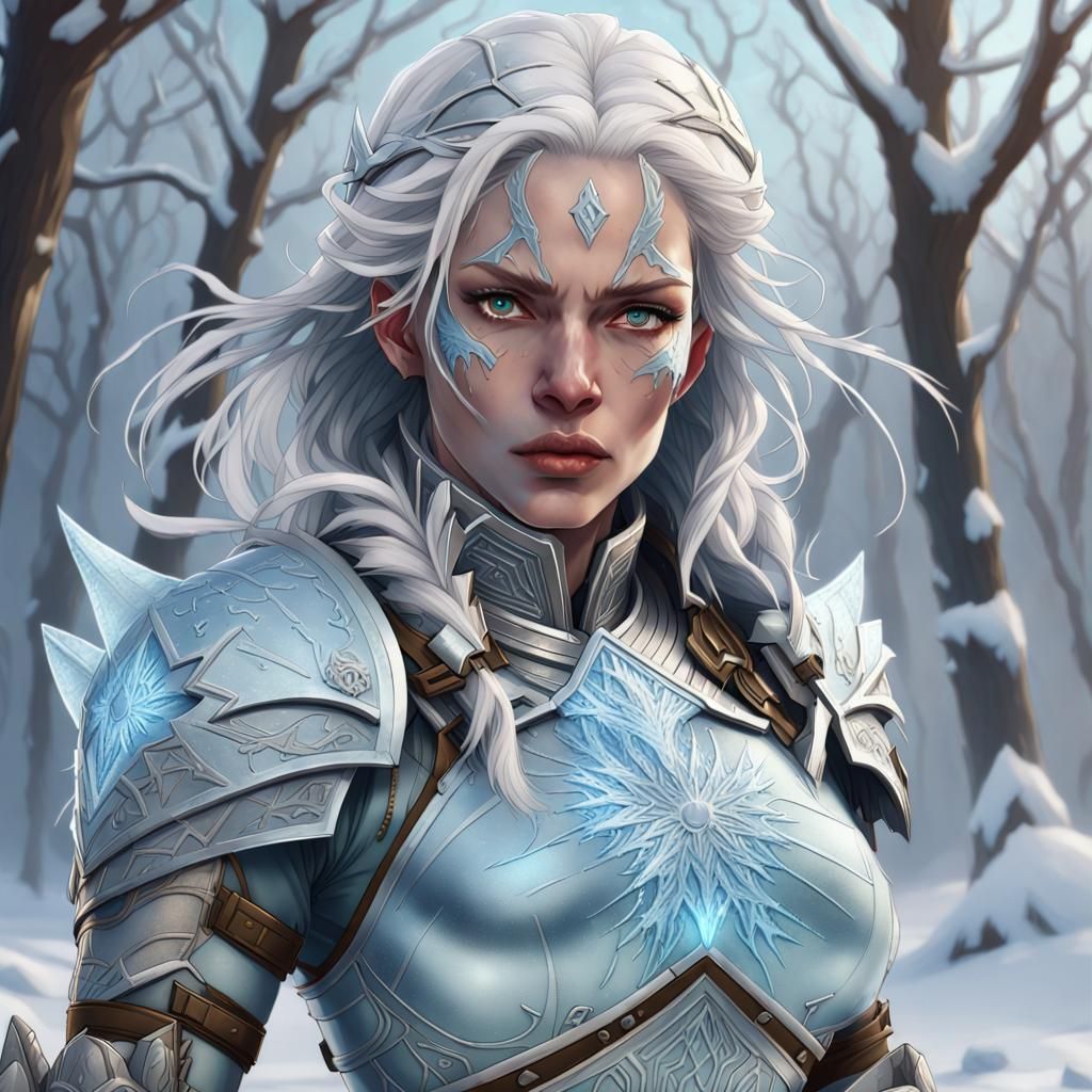 Icy Slavic Woman in Snow, Hyperdetailed Digital Art