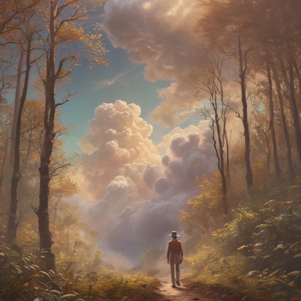 Surreal Dreamscape Forest Walk in Oil Painting Style