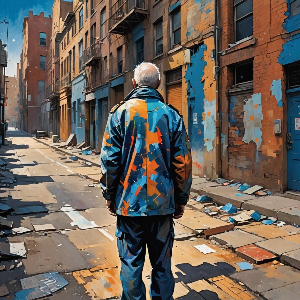 Abstract Expressionist Veteran in Deserted City