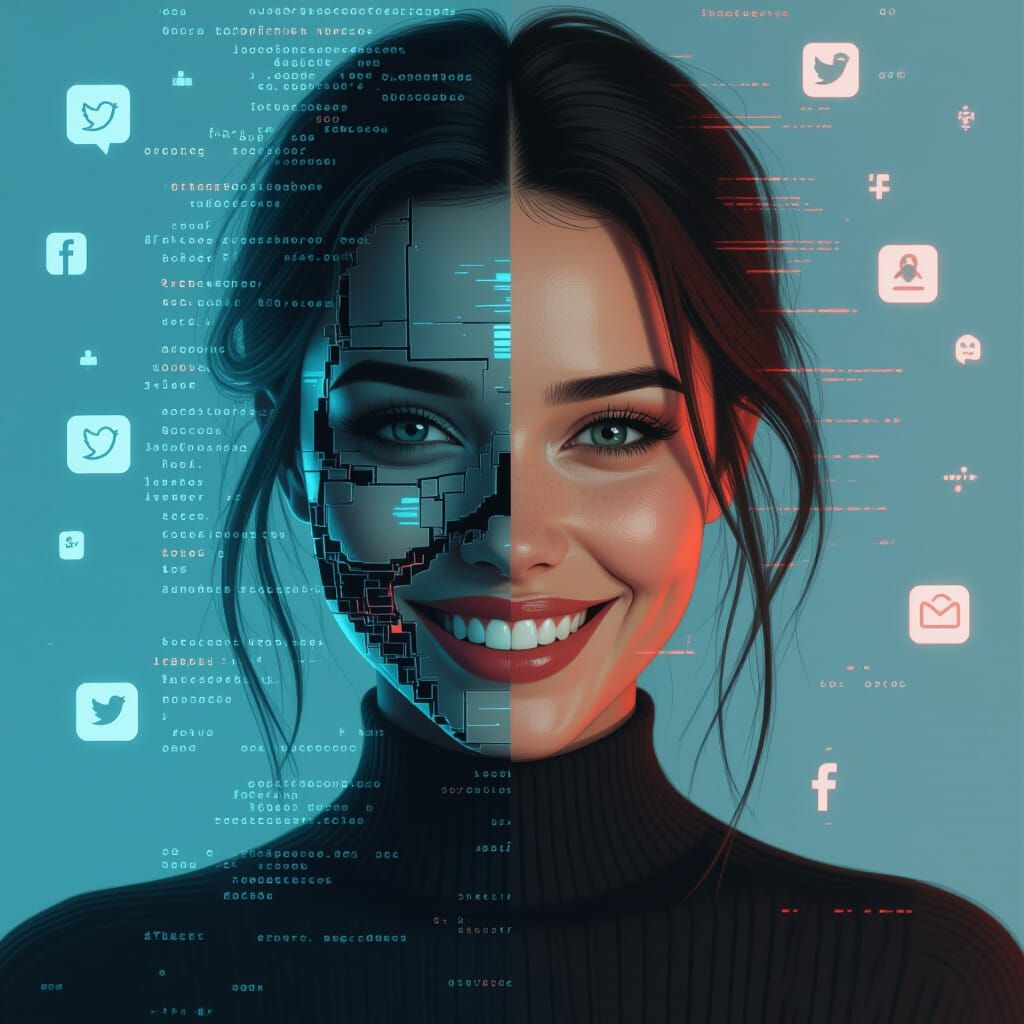 Split-Face Portrait: Reality Meets Digital Distortion