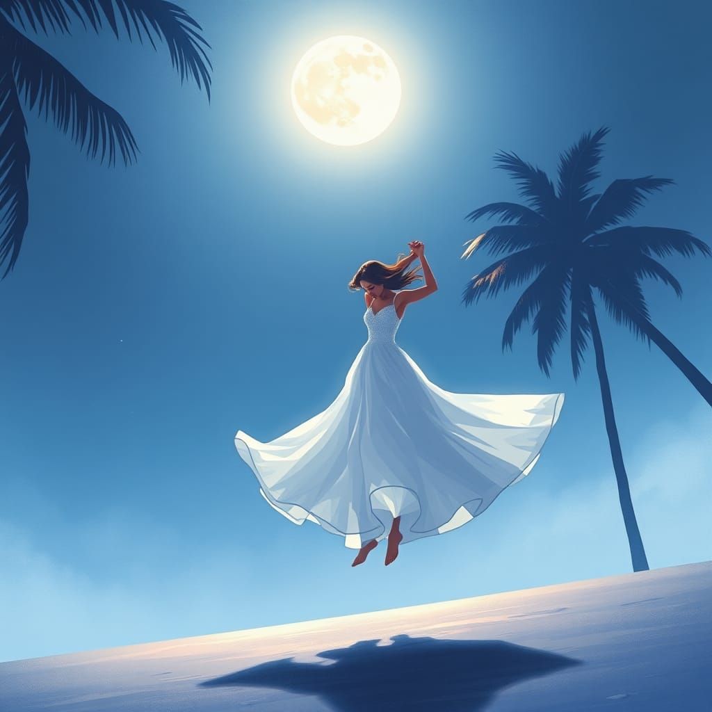 Moonlit Limbo Dancer: Surreal Digital Illustration
