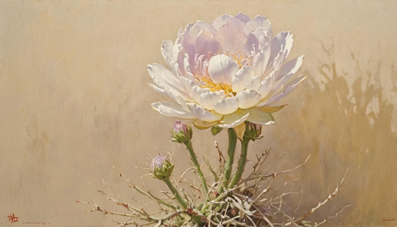 Lilac Rebutia Flower as Oil Painting