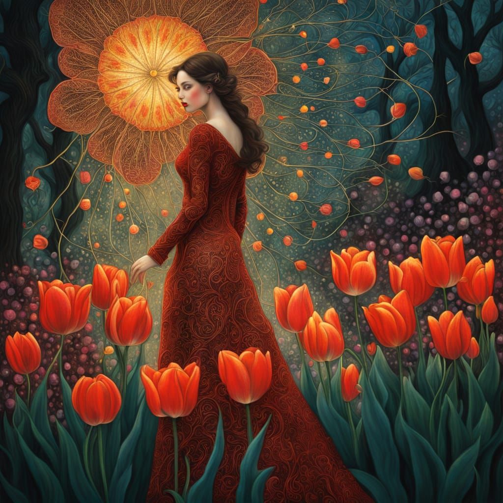 Ethereal Blodeuwedd in Whimsical Gustave Klimt-Inspired Art