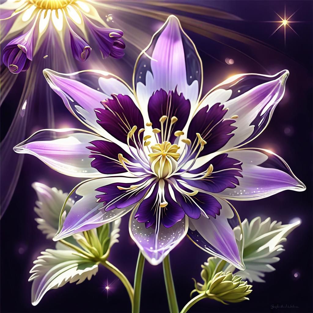 Transparent Glass Columbine Flower in Digital Painting