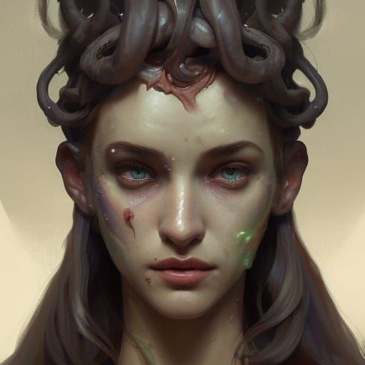 Detailed Gorgon Portrait in Art Nouveau Style