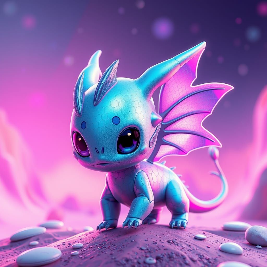 Whimsical Futuristic Dragon in Neon Hues