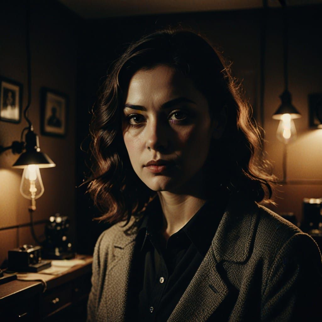 Film Noir Portrait of Photographer in Darkroom