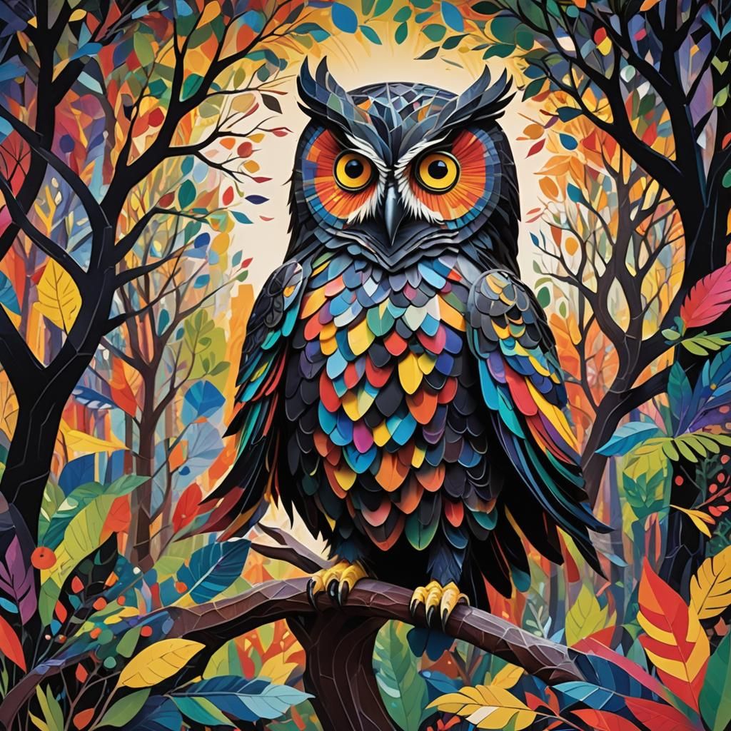 Rainbow Owl Cubist Pop-Up Book Scene