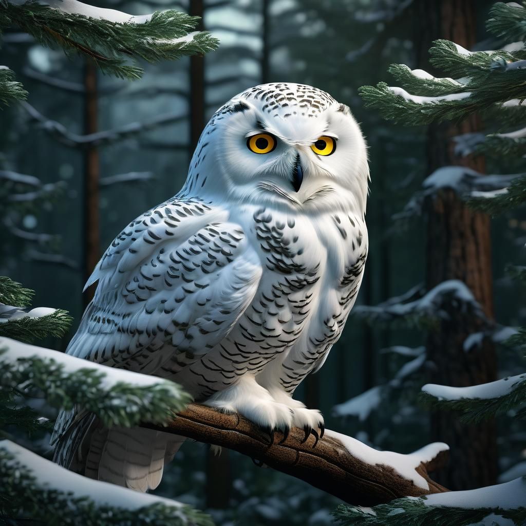 Wise Snowy Owl Portrait in Hyperdetailed Concept Art