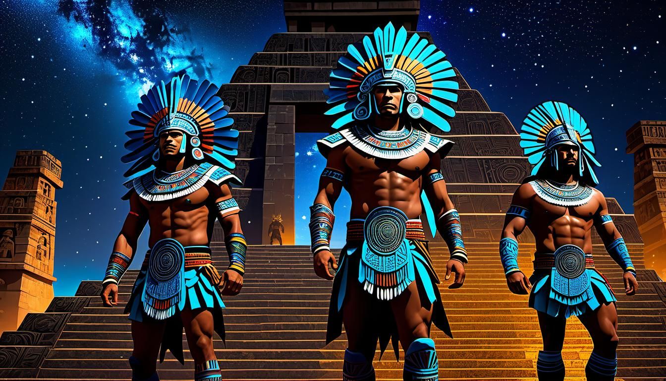 Aztec Warriors at Kukulcán Temple: Hyper-Detailed Digital Ar...