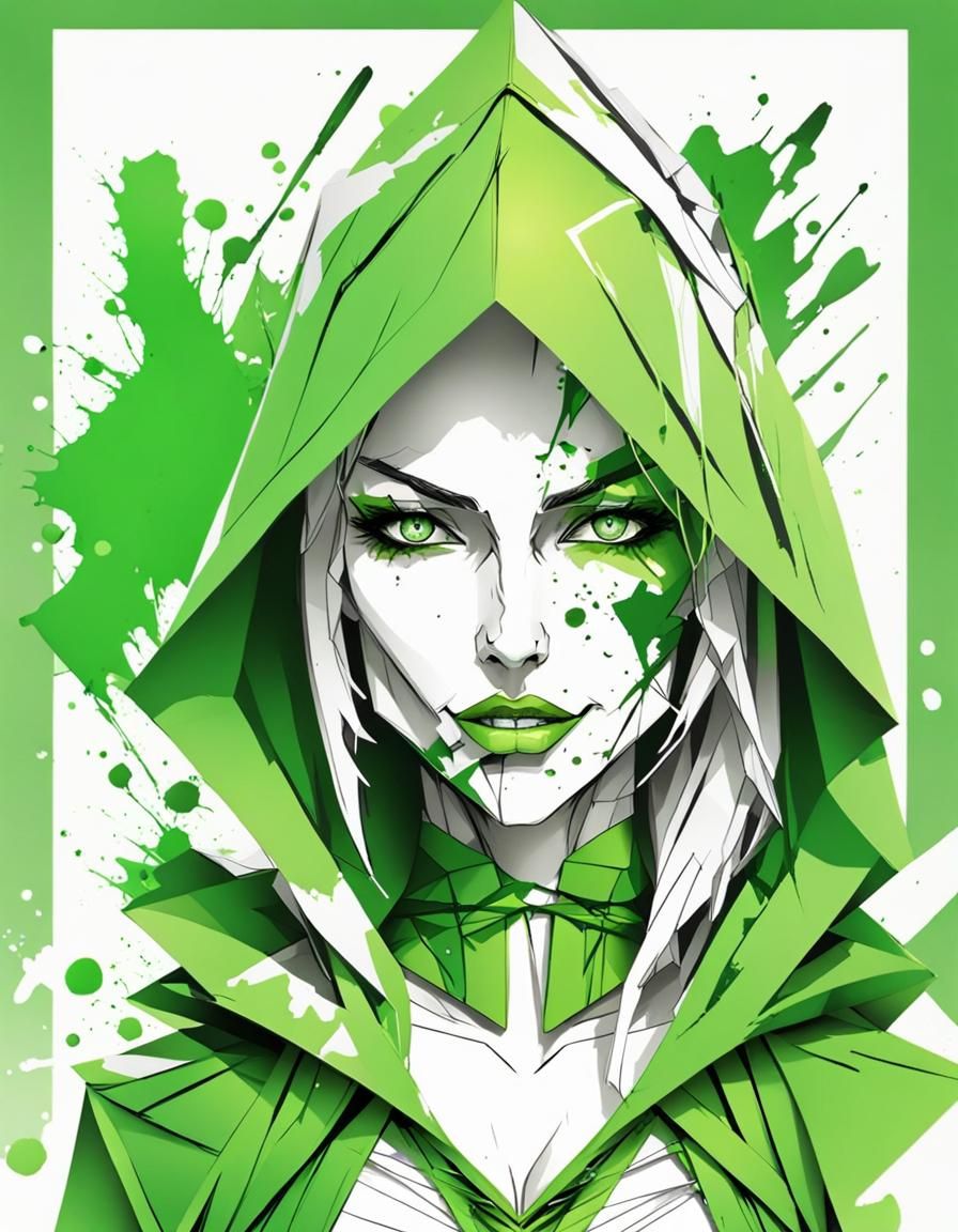 Woman with Green Hood in Sketch Style